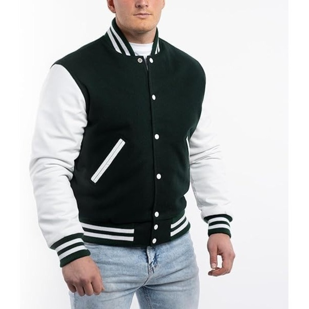 Varsity Base Letterman Hoodie Jacket Dartmouth Green Wool/White‎ Leather (2XL)